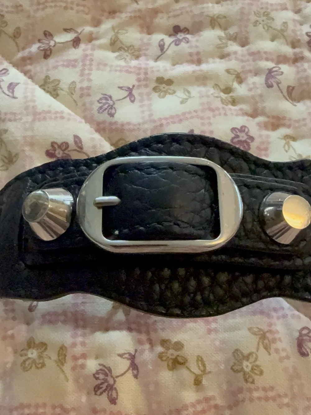 Balenciaga Paris Black Leather Giant Stud Cuff Bracelet | Size M